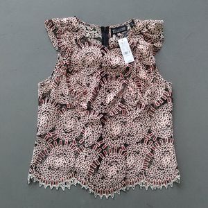 NWT New York & Company Black Patterned Mesh Blouse